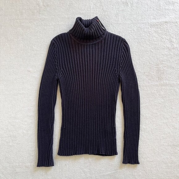 Women's Escada Sport Minimal Ribbed Cotton Turtleneck Sweater Size Small - Picture 3 of 6